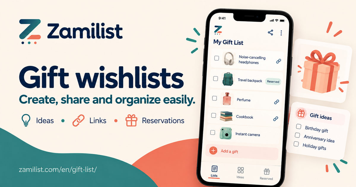 Zamilist gift wishlist overview with private reservations