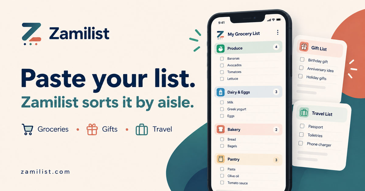 Zamilist preview: paste a whole grocery list and automatically sort products by aisle